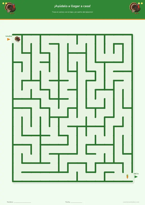 Ficha imprimible gratuita de animales de la granja en la que los niños encuentran el camino correcto por el laberinto.