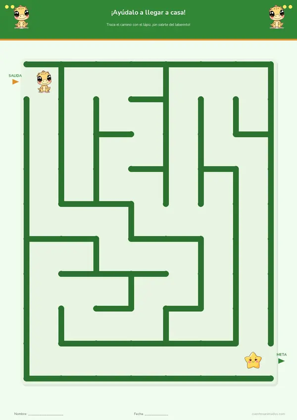 Ficha imprimible gratuita de dinosaurios en la que los niños encuentran el camino correcto por el laberinto.